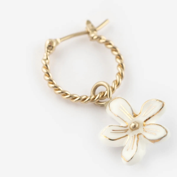 白花卉迷你圈型瓷耳環-單只