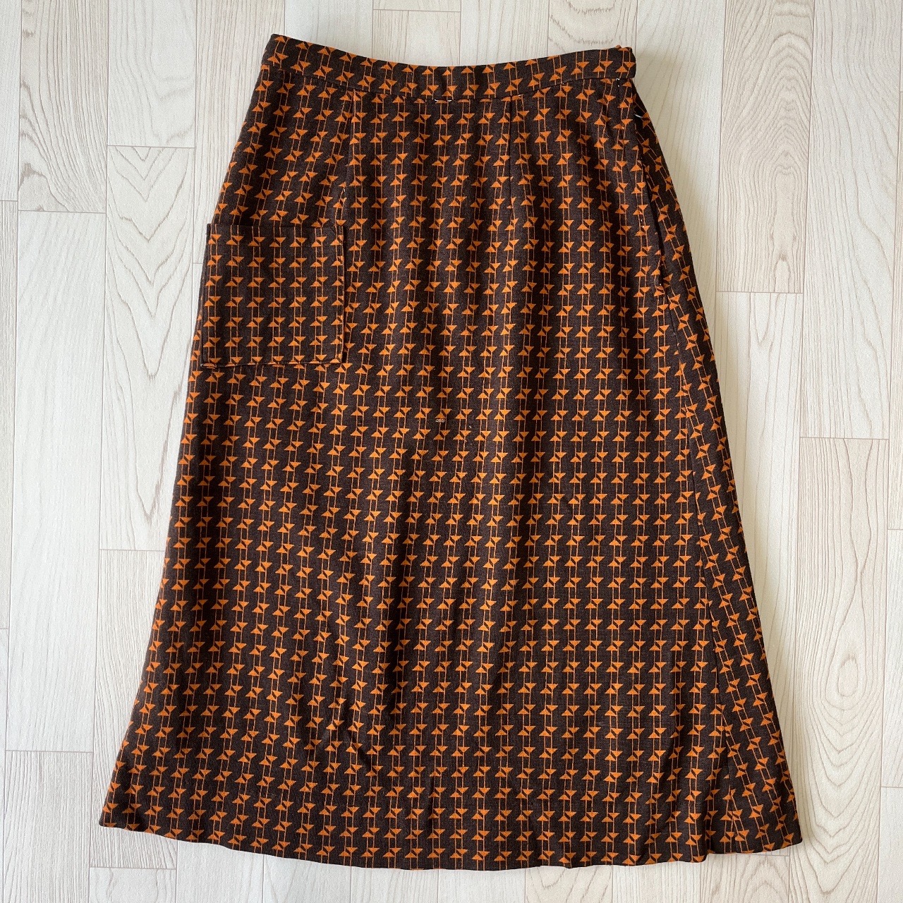 橙味朱古力幾何圖案針織半裙