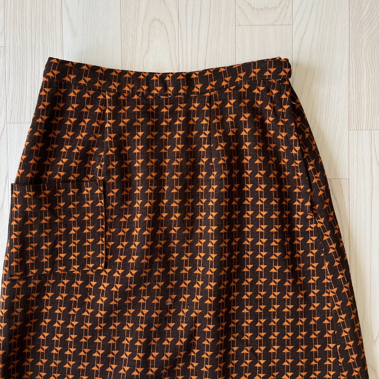 橙味朱古力幾何圖案針織半裙