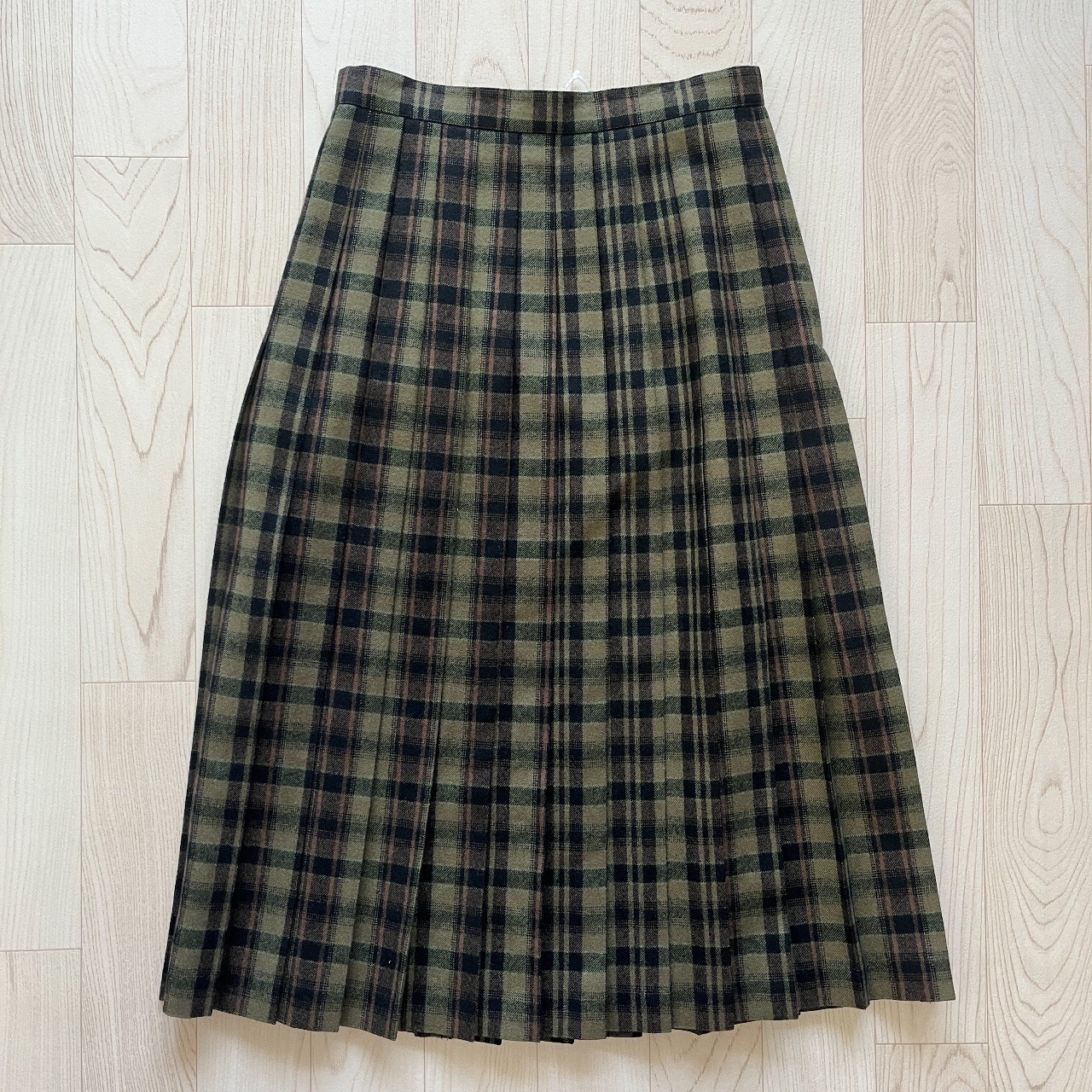 VINVERT墨綠色學院風格紋羊毛半裙