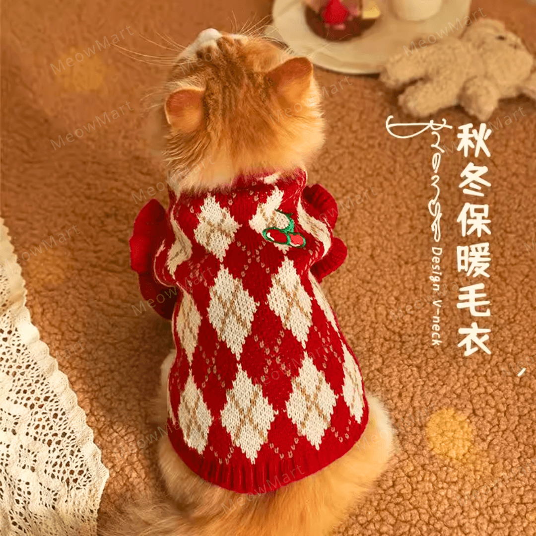 櫻桃針織保暖寵物背心