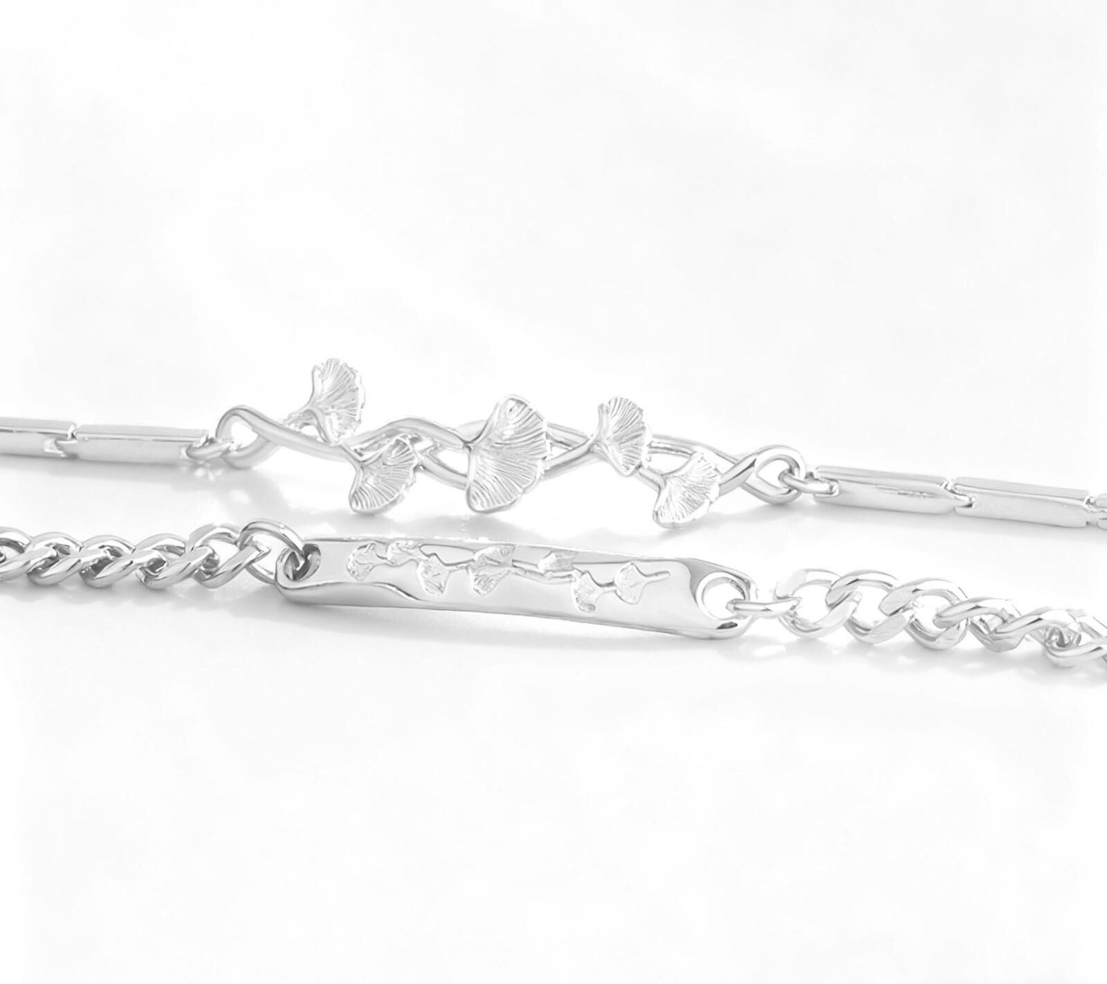 「銀杏🌸鎖愛」情侶手鏈 |  鍍銀 | 免費刻字