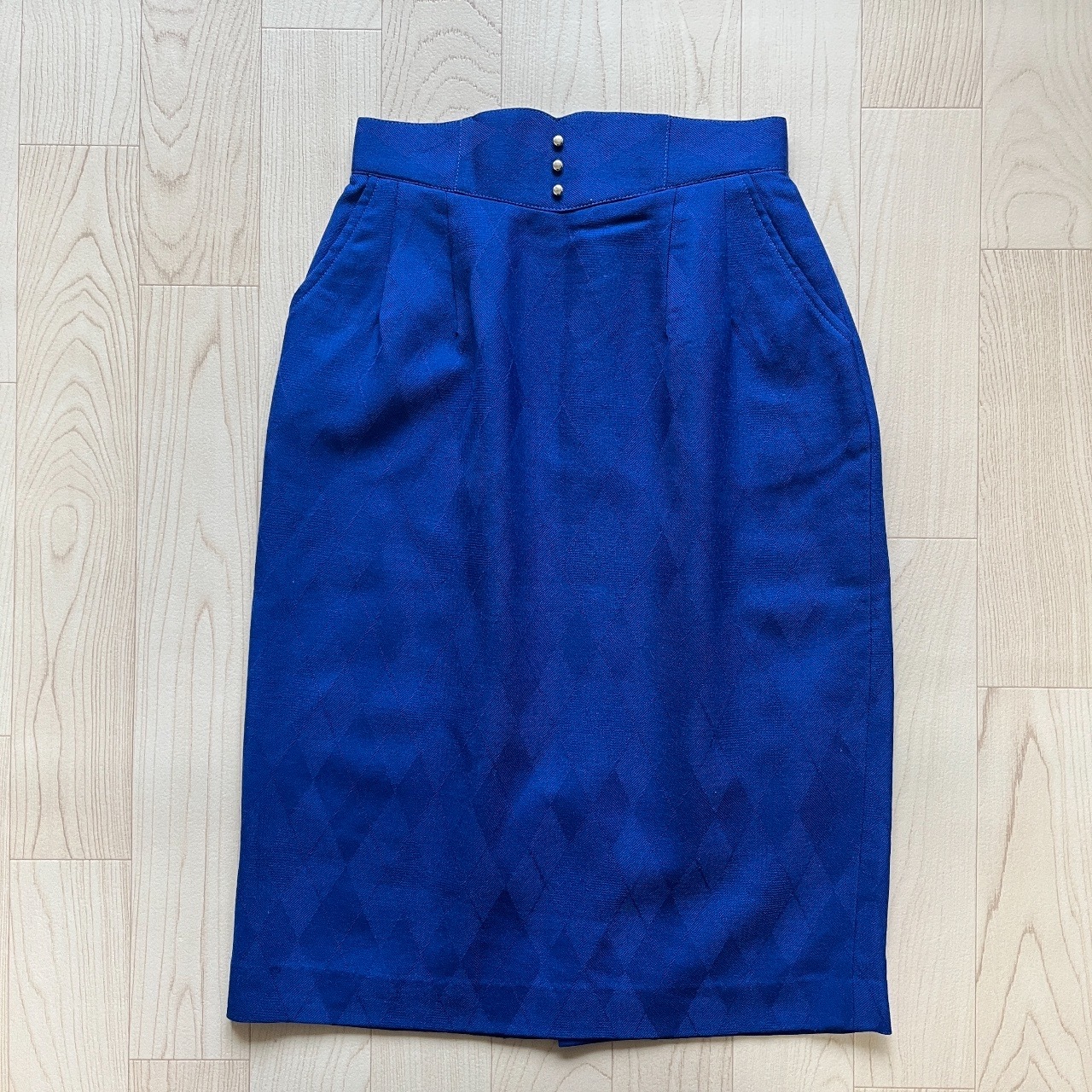 日本製寶藍色菱格羊毛半裙