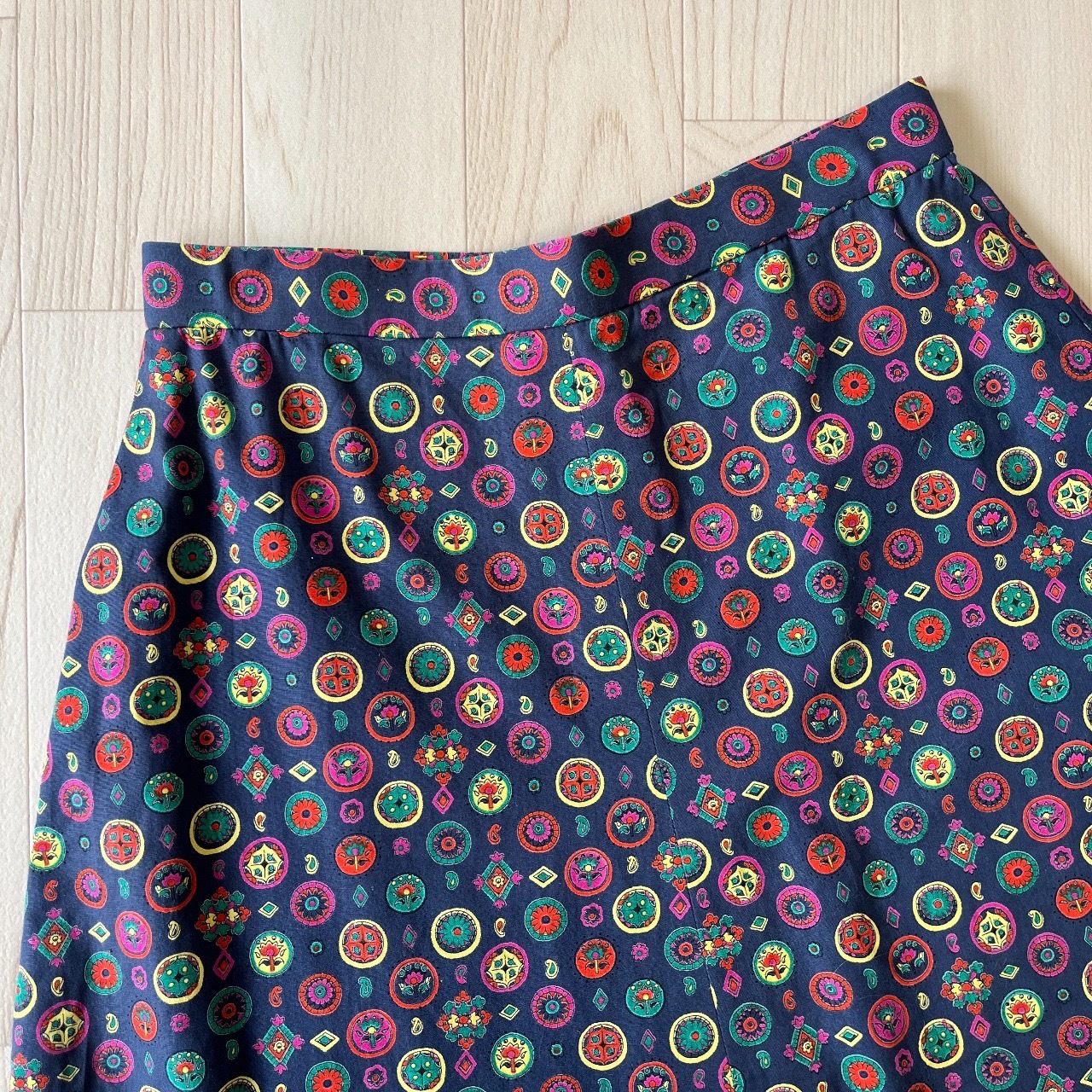 深藍色綿質圓形圖案半裙