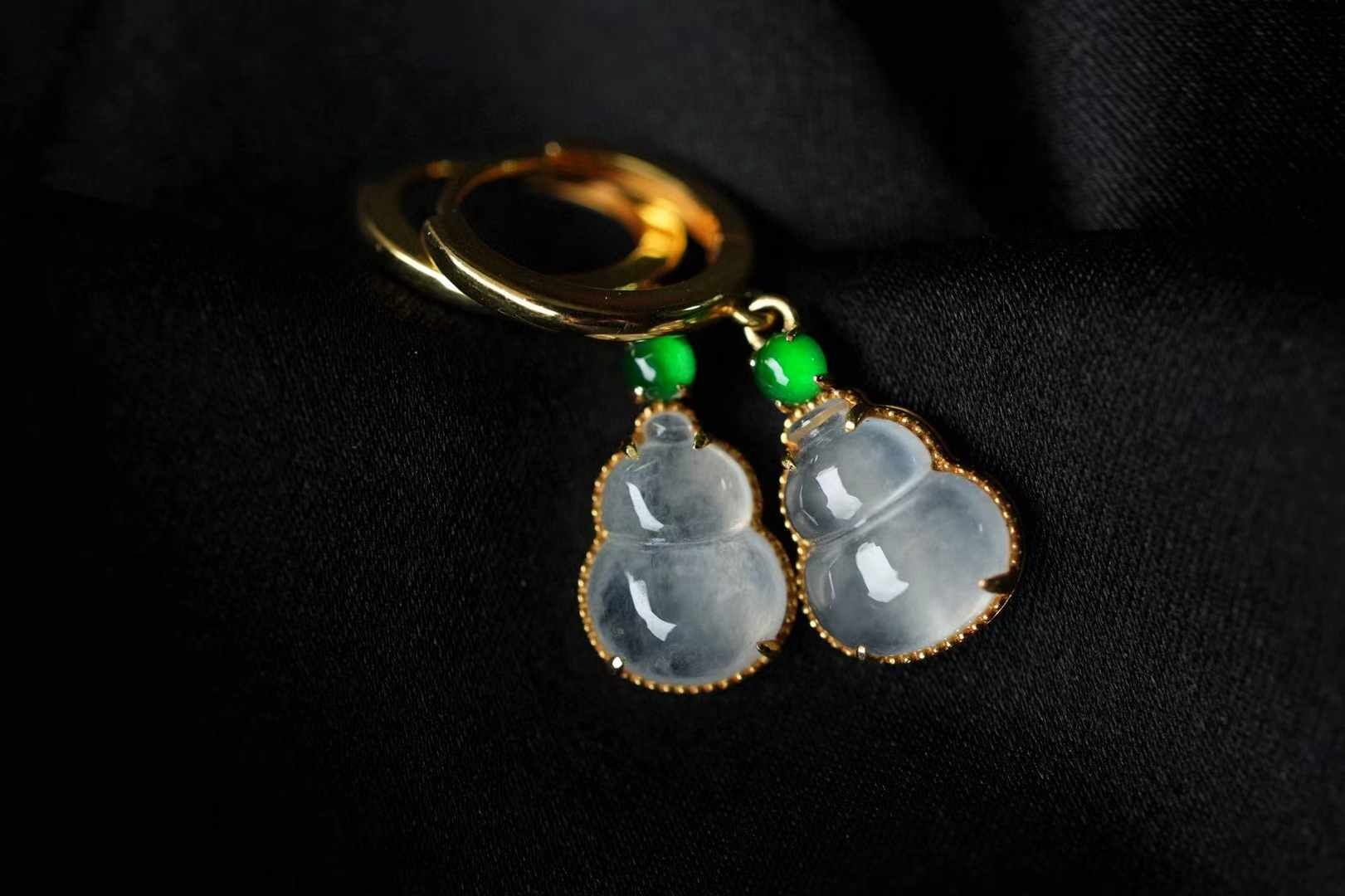 115818 翡翠冰種葫蘆耳墜