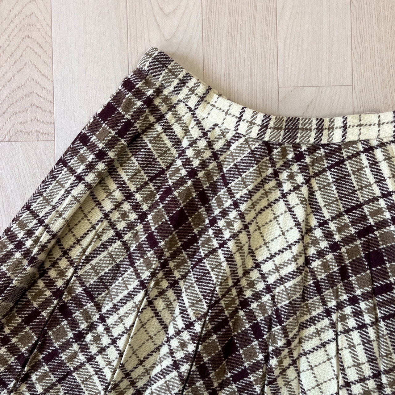 日本製70s啡色格紋羊毛半裙