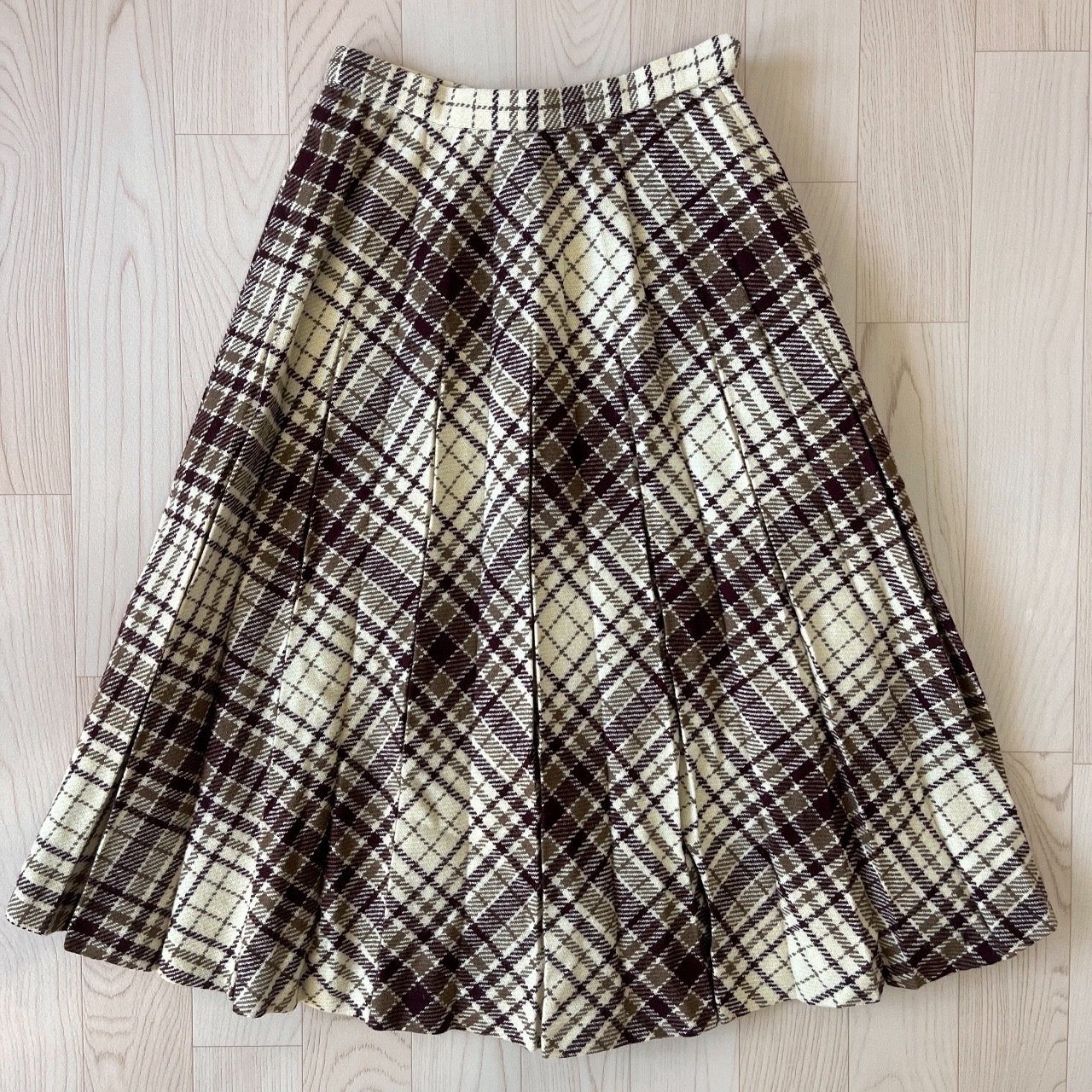 日本製70s啡色格紋羊毛半裙