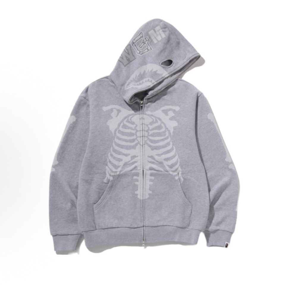 -(B6a01)-A BATHING APE FW25 BAPE SKELETON  SHARK  鯊魚 骨頭 外套 黑色/灰色-1L80115314