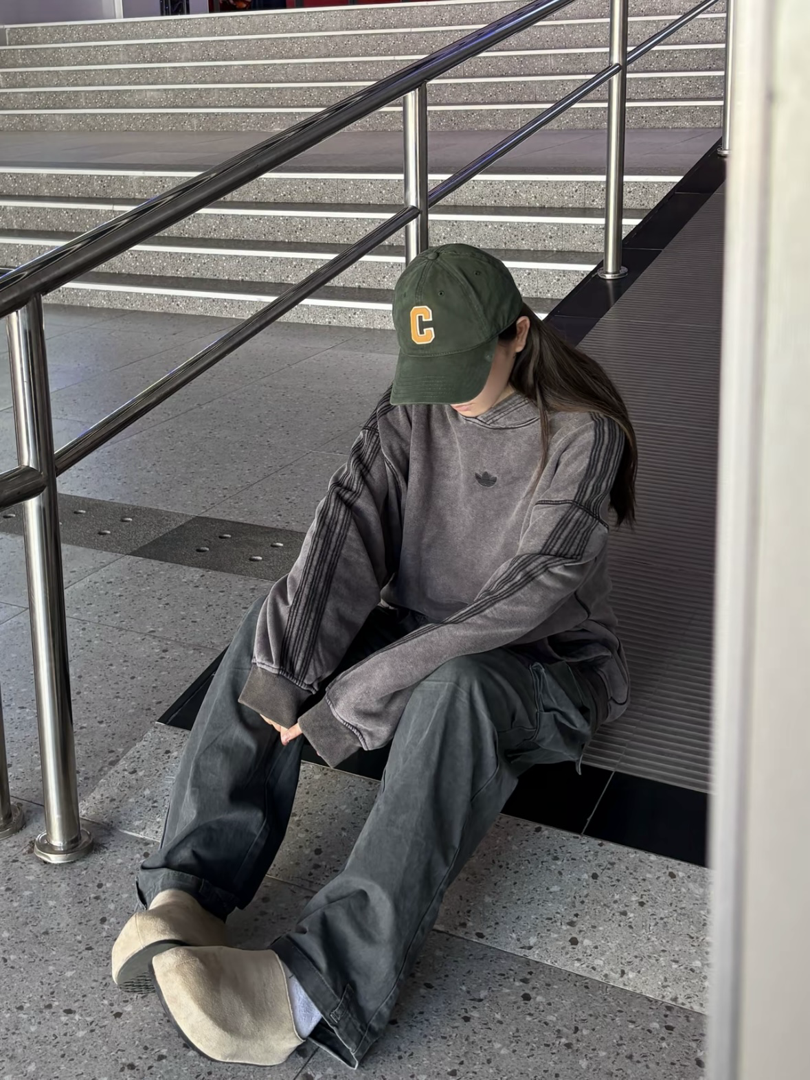 Adidas Originals 水洗 做舊 帽T 深灰 JD0245