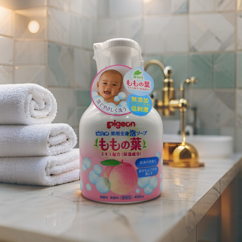 Pigeon | Foaming Body Soap (Peach Leaf) 450ml | For Heat Rash & Sensitive Skin