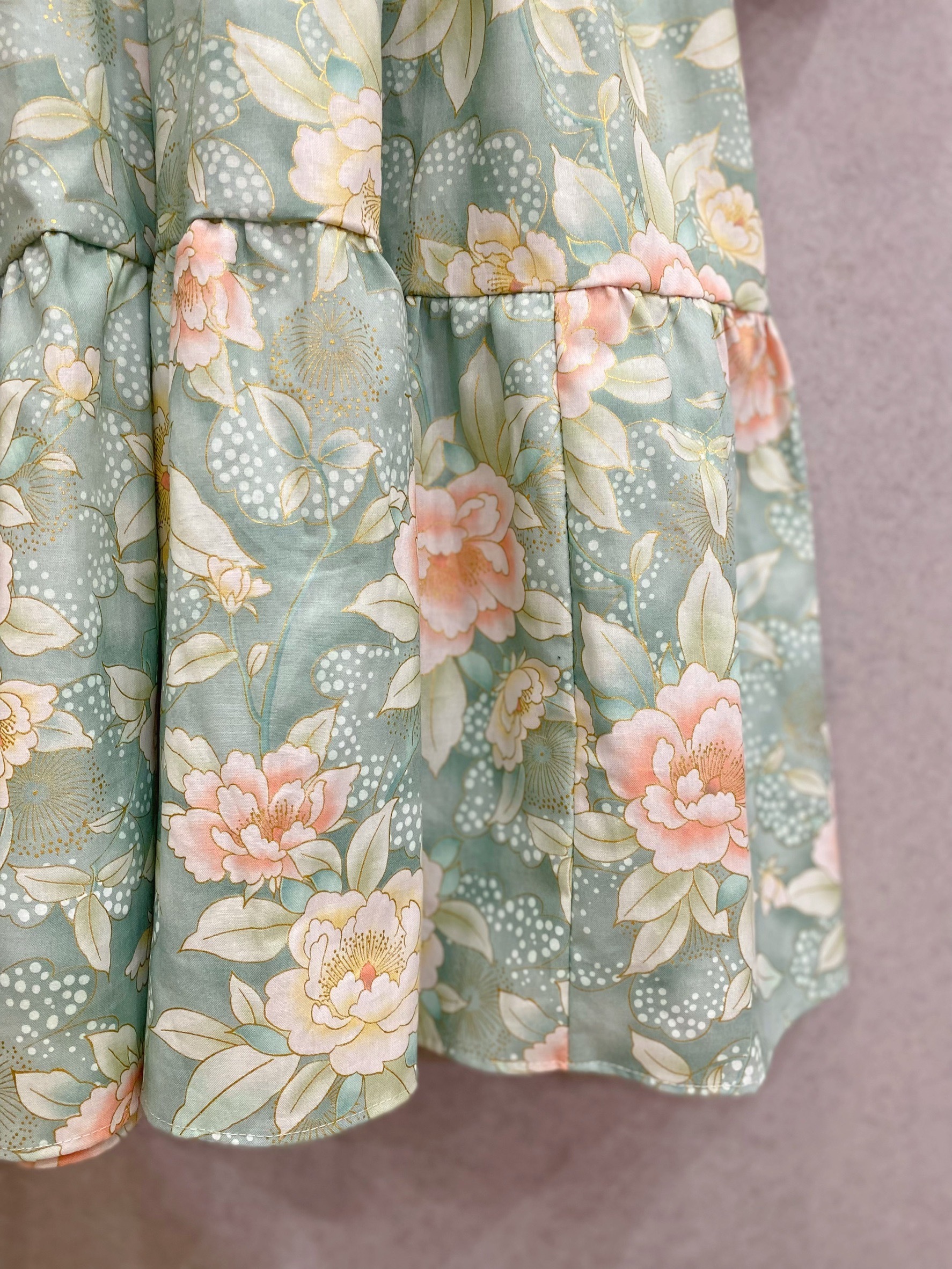 綠燙金花瓣 媽咪凡爾賽長洋裝