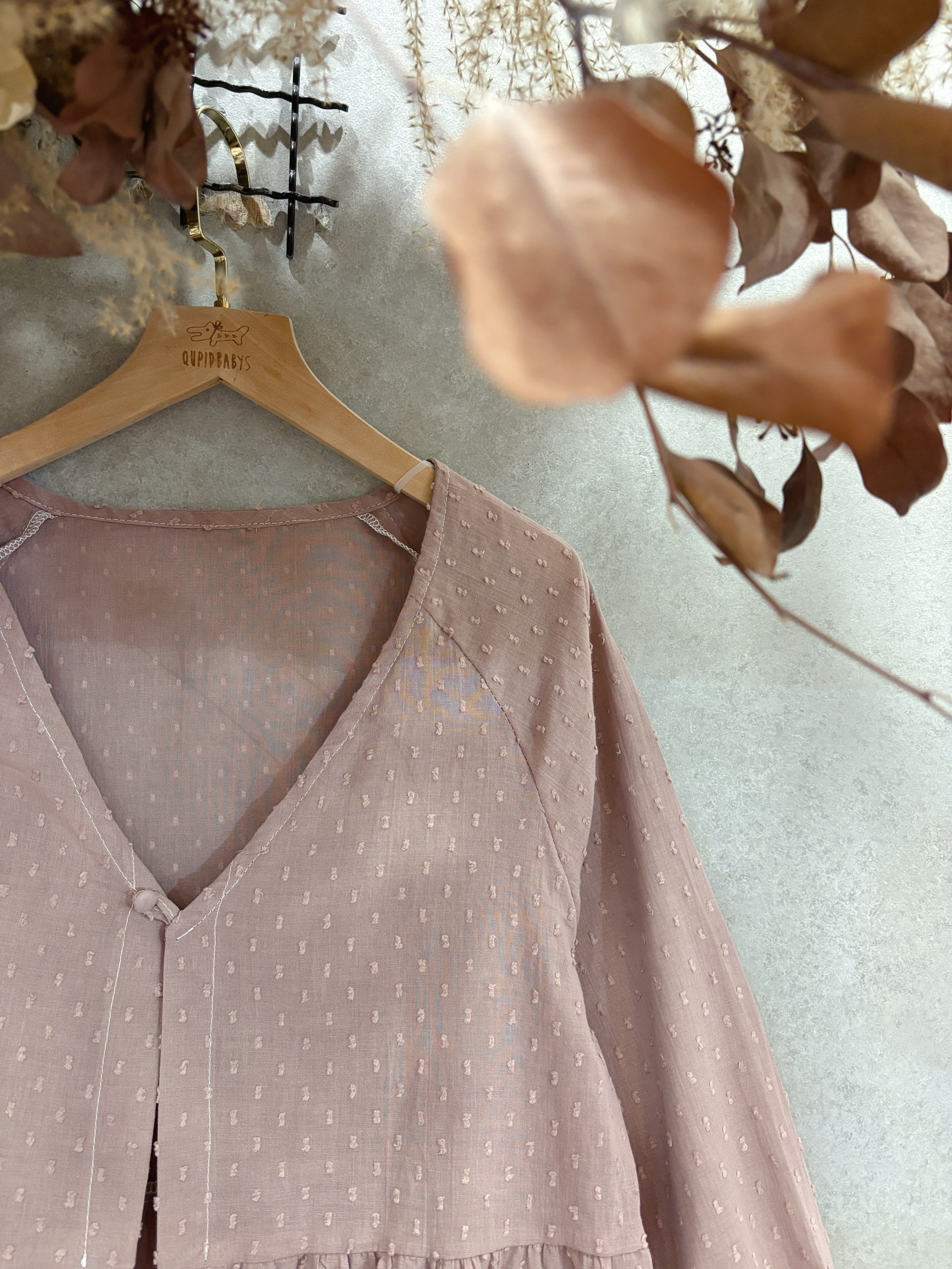 藕粉剪花 媽咪縮袖小可愛罩衫（長款）