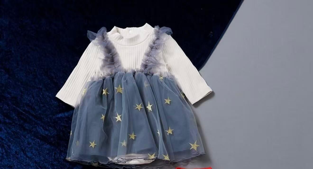 日單 刺繡星星假兩件紗裙