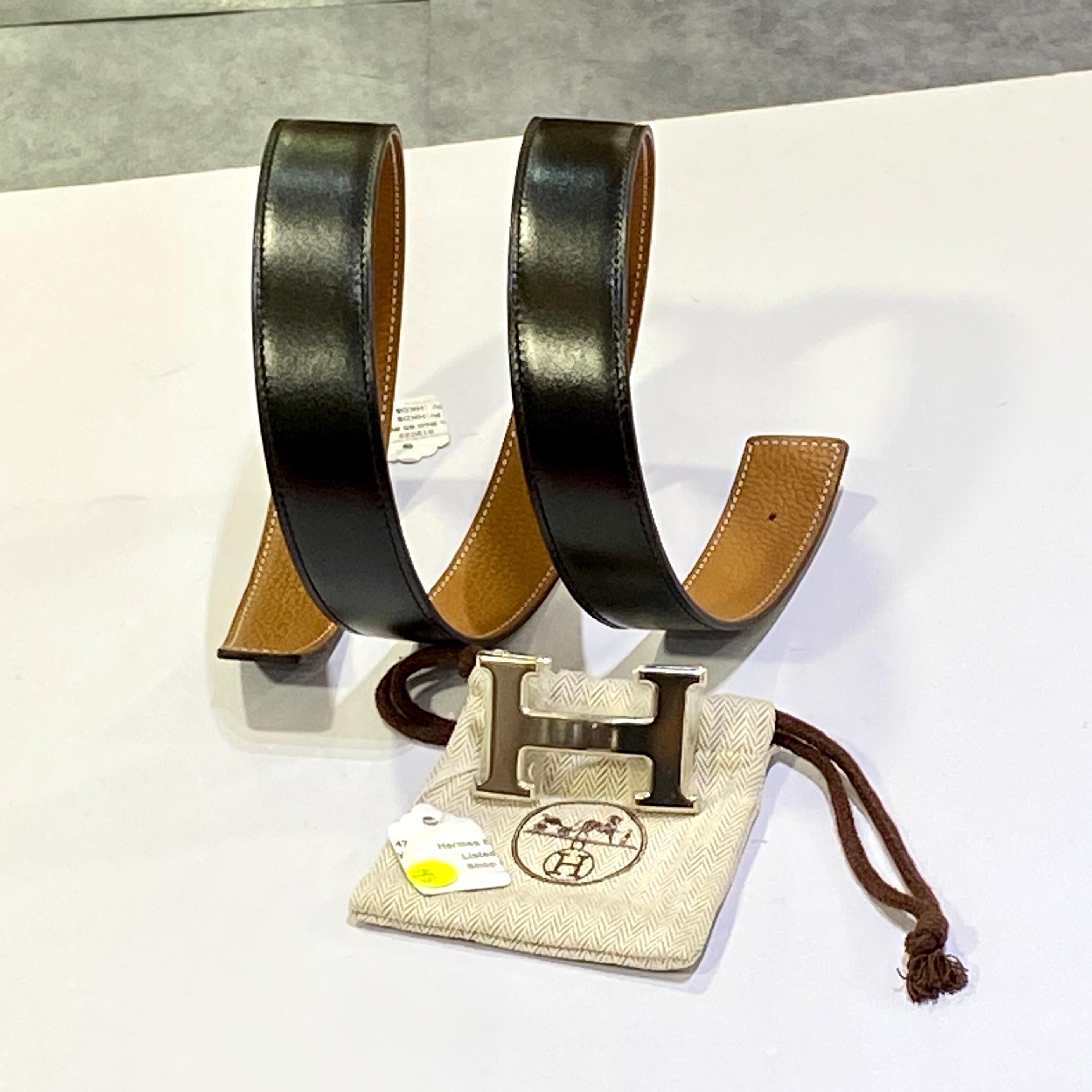 本月特價!!! 全新愛馬士皮帶 85碼, 32mm, 黑色SWIFT, 金棕TOGO,雙面腰帶, 銀色H扣, HERMES BELT #BRAND NEW #香榭站正品