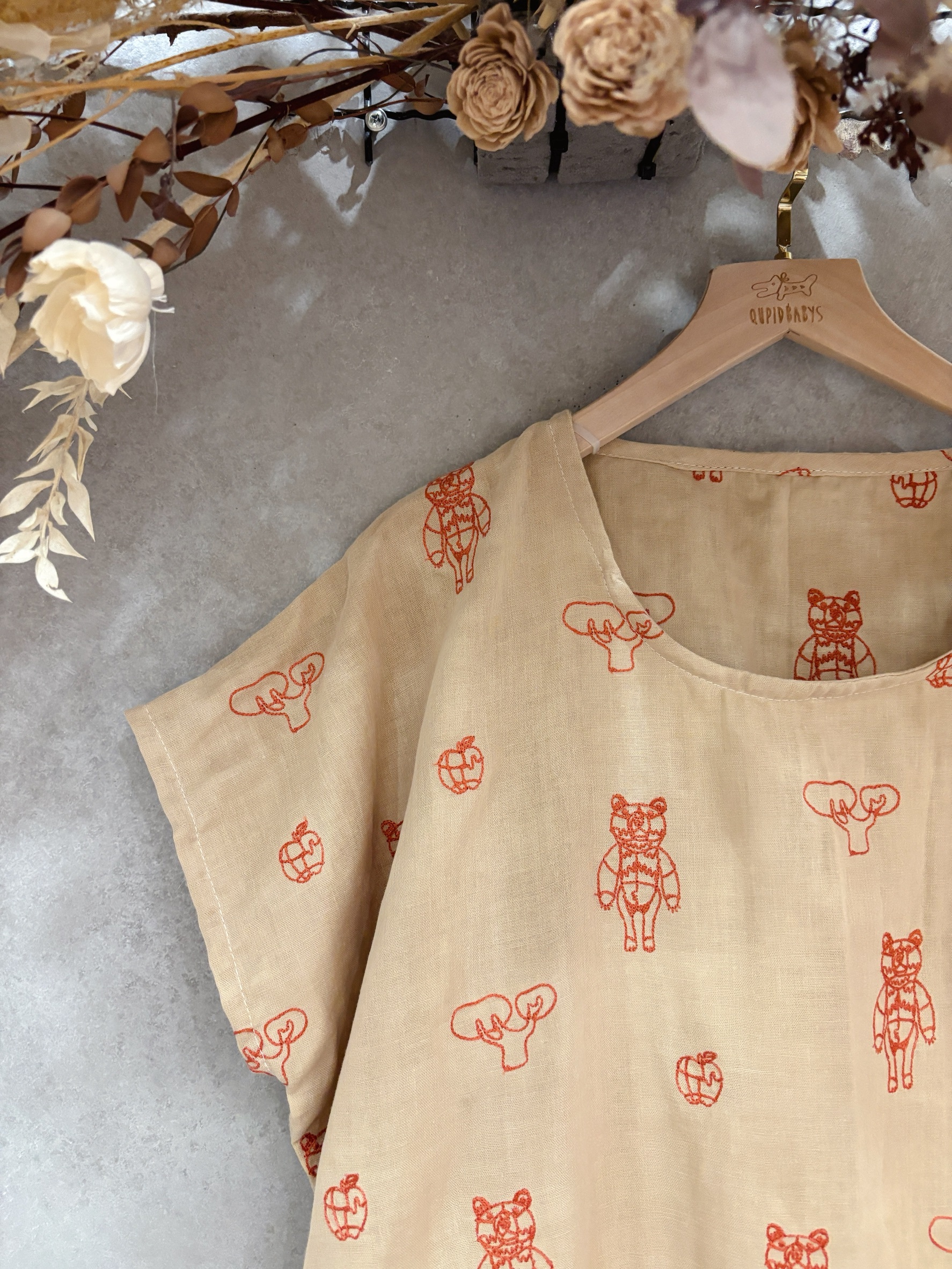 奶茶刺繡熊 媽咪夏日洋裝