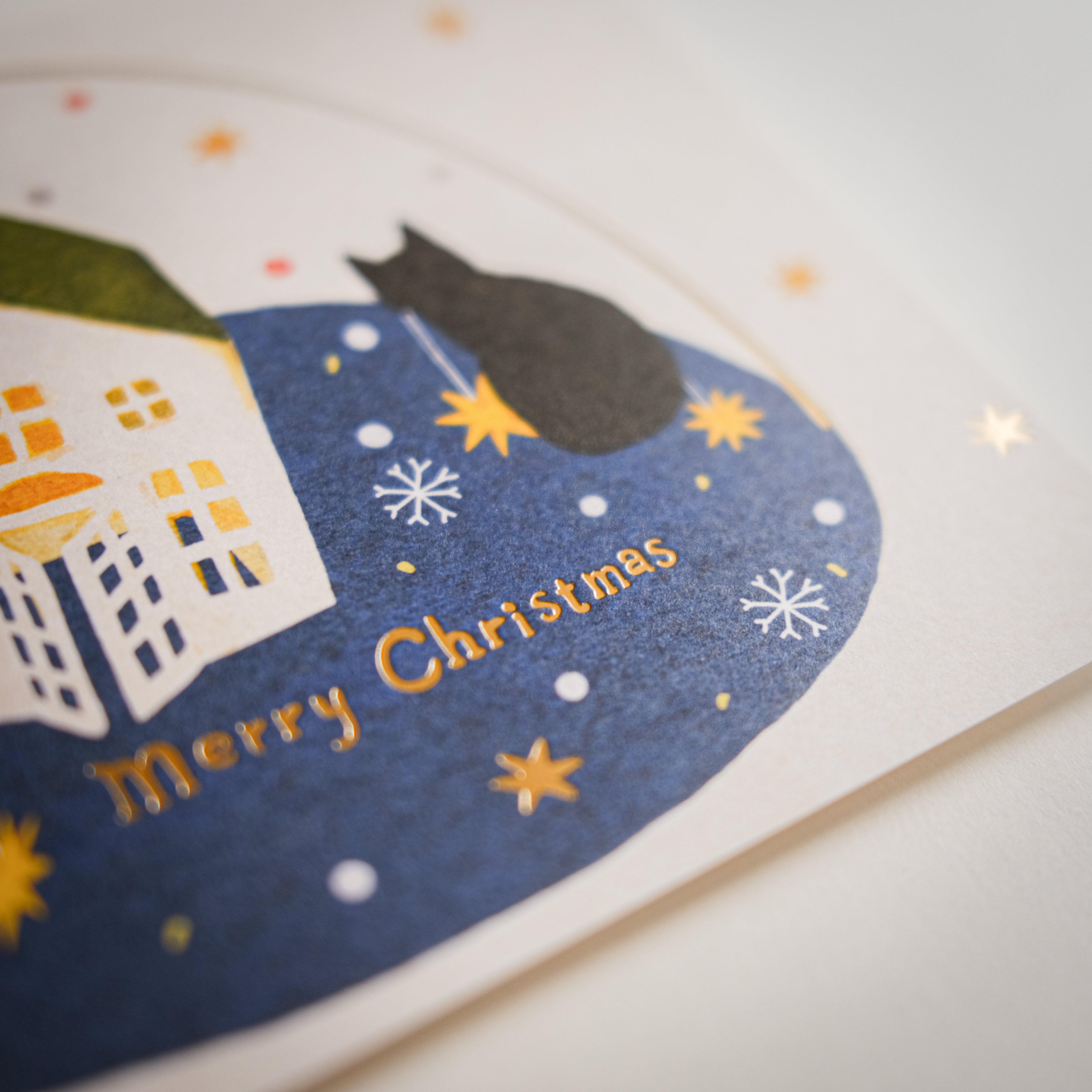 聖誕水晶球的小黑貓 燙金明信片｜毛乖畫鹿 Furimuri 台灣