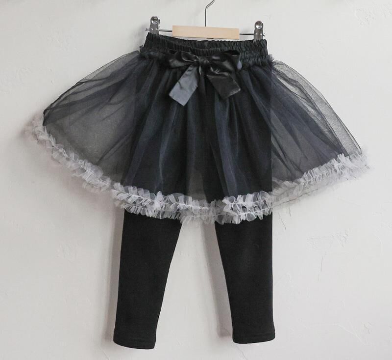 韓系 女童蝴蝶結網紗假兩件加絨裙褲