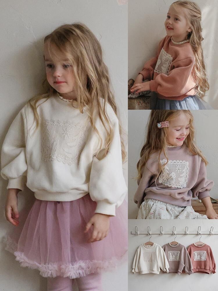 韓系 蕾絲圓領寬鬆長袖加絨衛衣