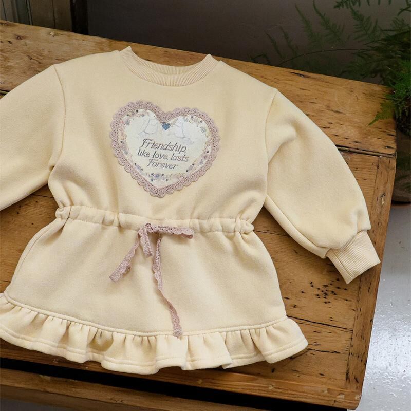 韓系 愛心花邊字母印花加絨衛衣裙