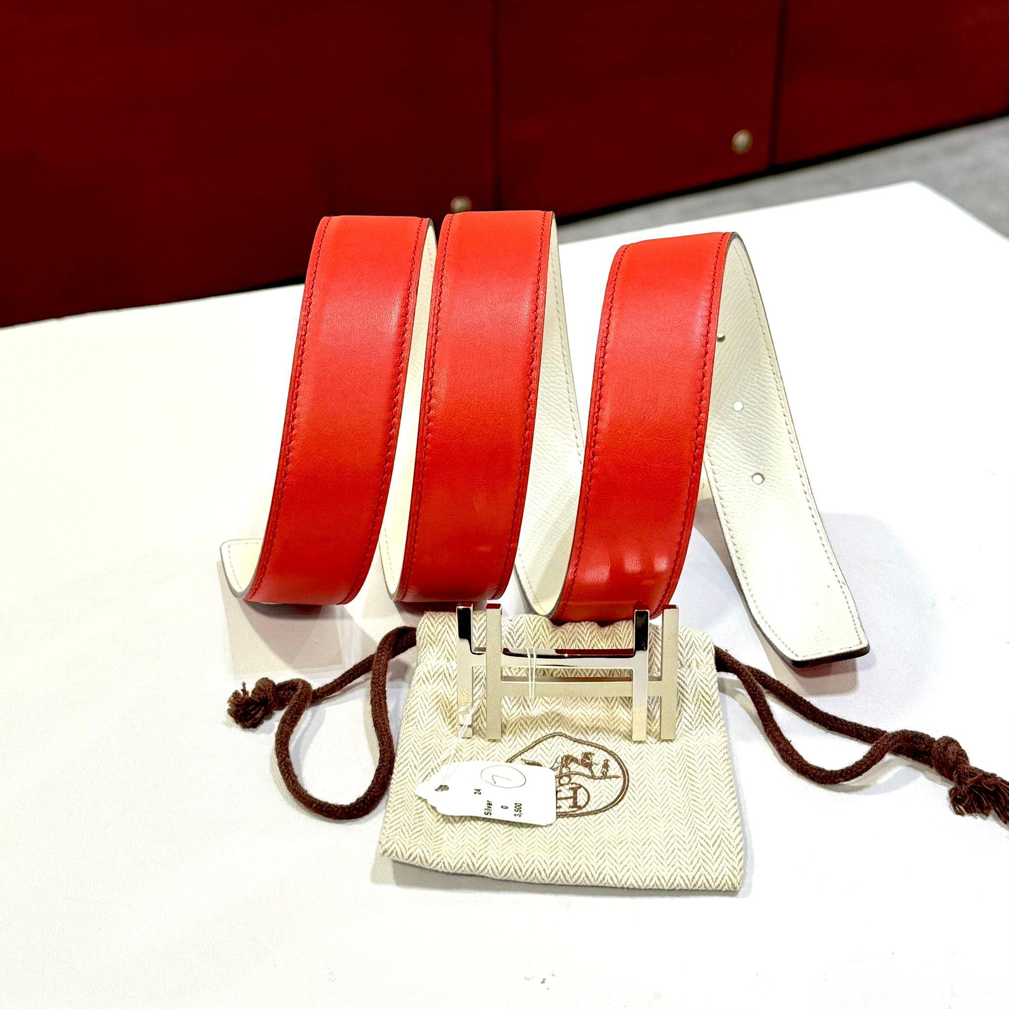 本月特價!!! 全新愛馬士皮帶 100碼, 32mm, 紅色SWIFT, 白色TOGO, 雙面腰帶, 雙層銀色H扣, HERMES BELT #BRAND NEW #香榭站正品