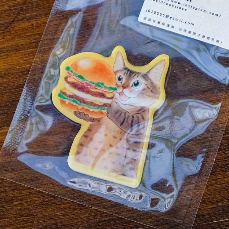 補補貓‧大衛煮愛｜壓克力吸鐵｜漢堡虎斑貓