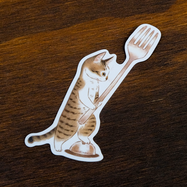 補補貓‧大衛煮愛｜防水貼紙Ｍ｜叉子貓