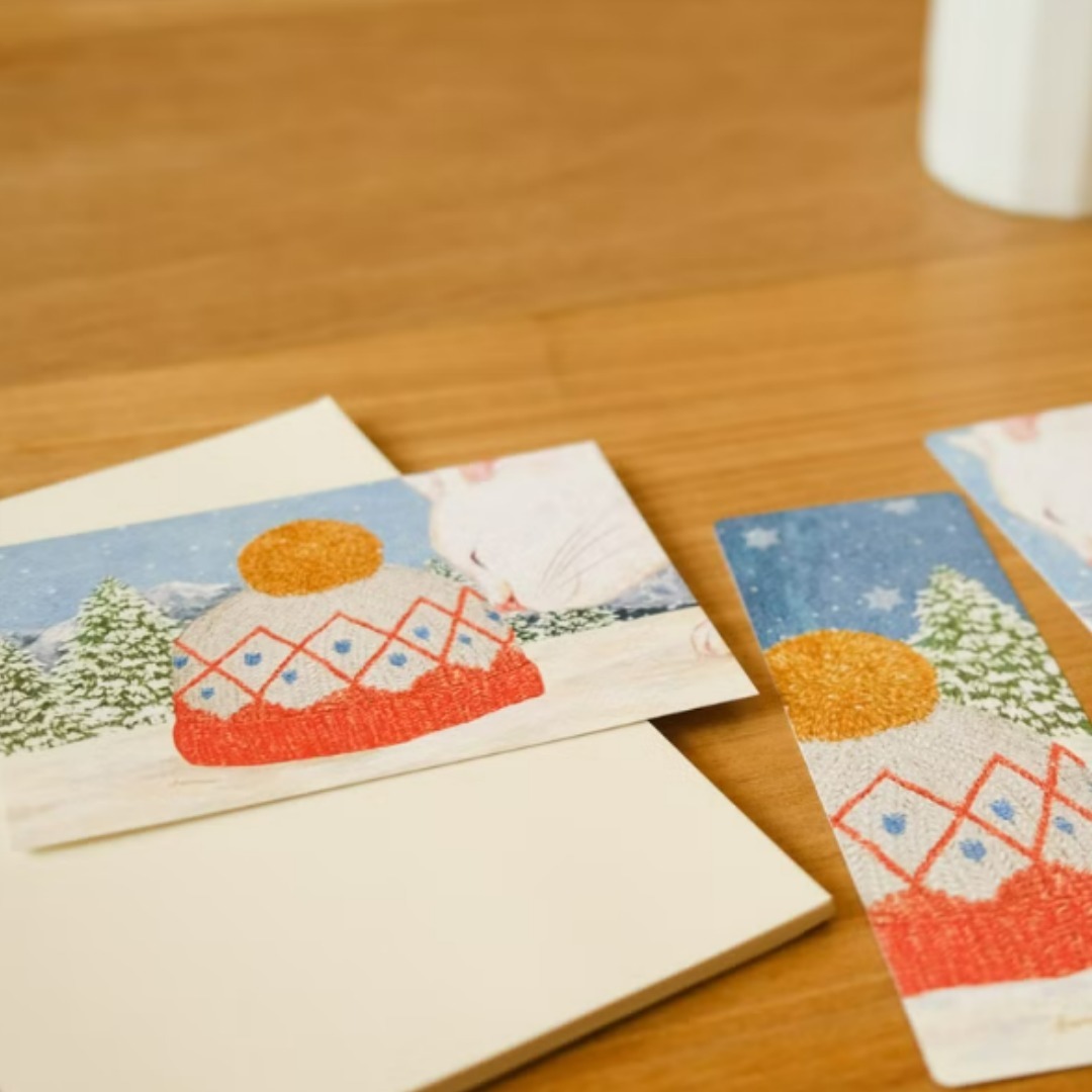 雪地裡的貓與毛線帽 聖誕卡 明信片｜毛乖畫鹿 Furimuri 台灣