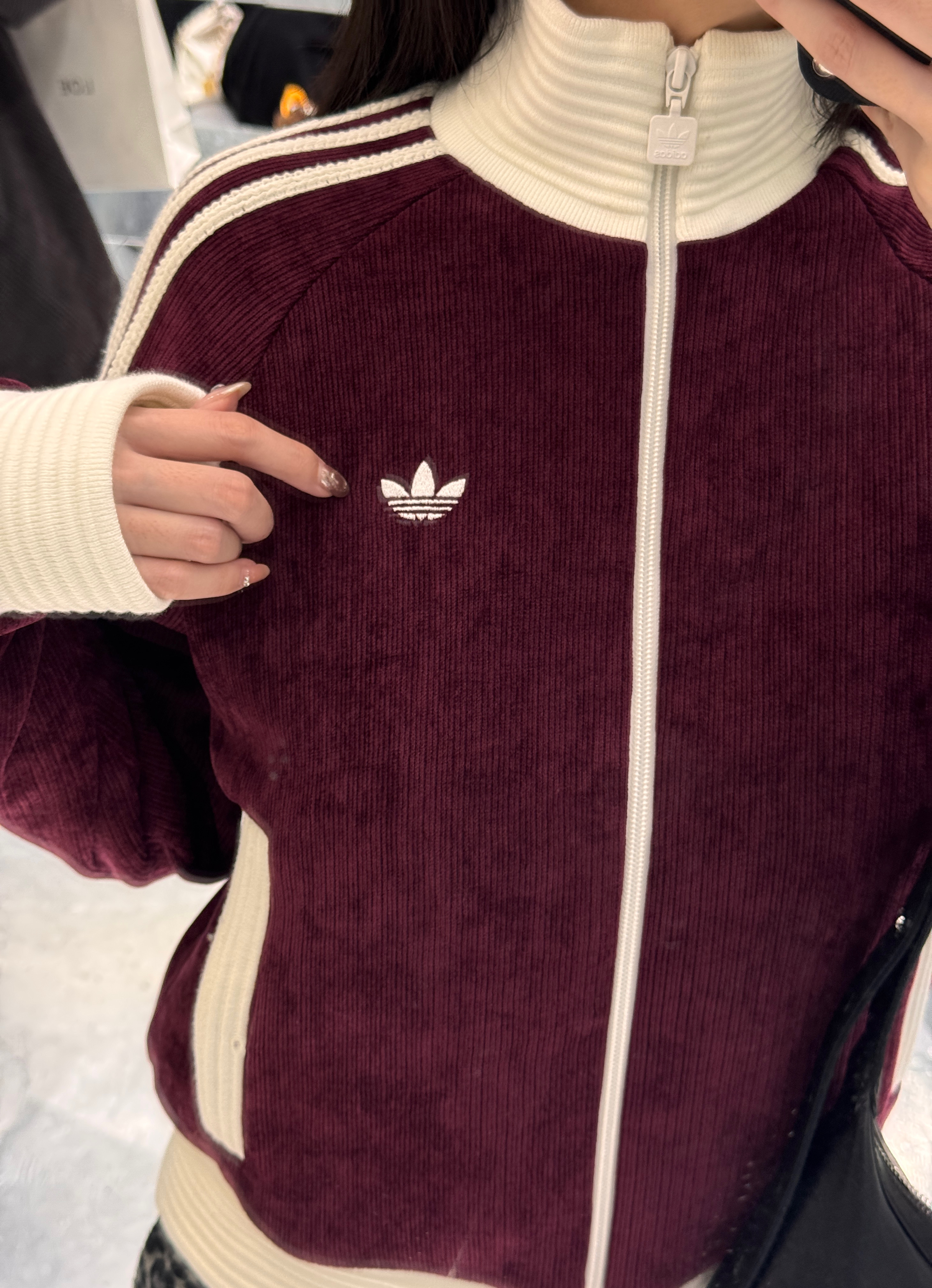 ADIDAS ORIGINALS 絲絨 立領外套 酒紅 卡其