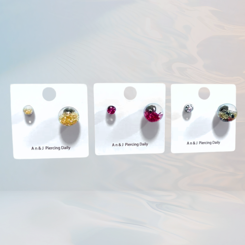 合金-珠珠透明球耳針&耳扣  3色