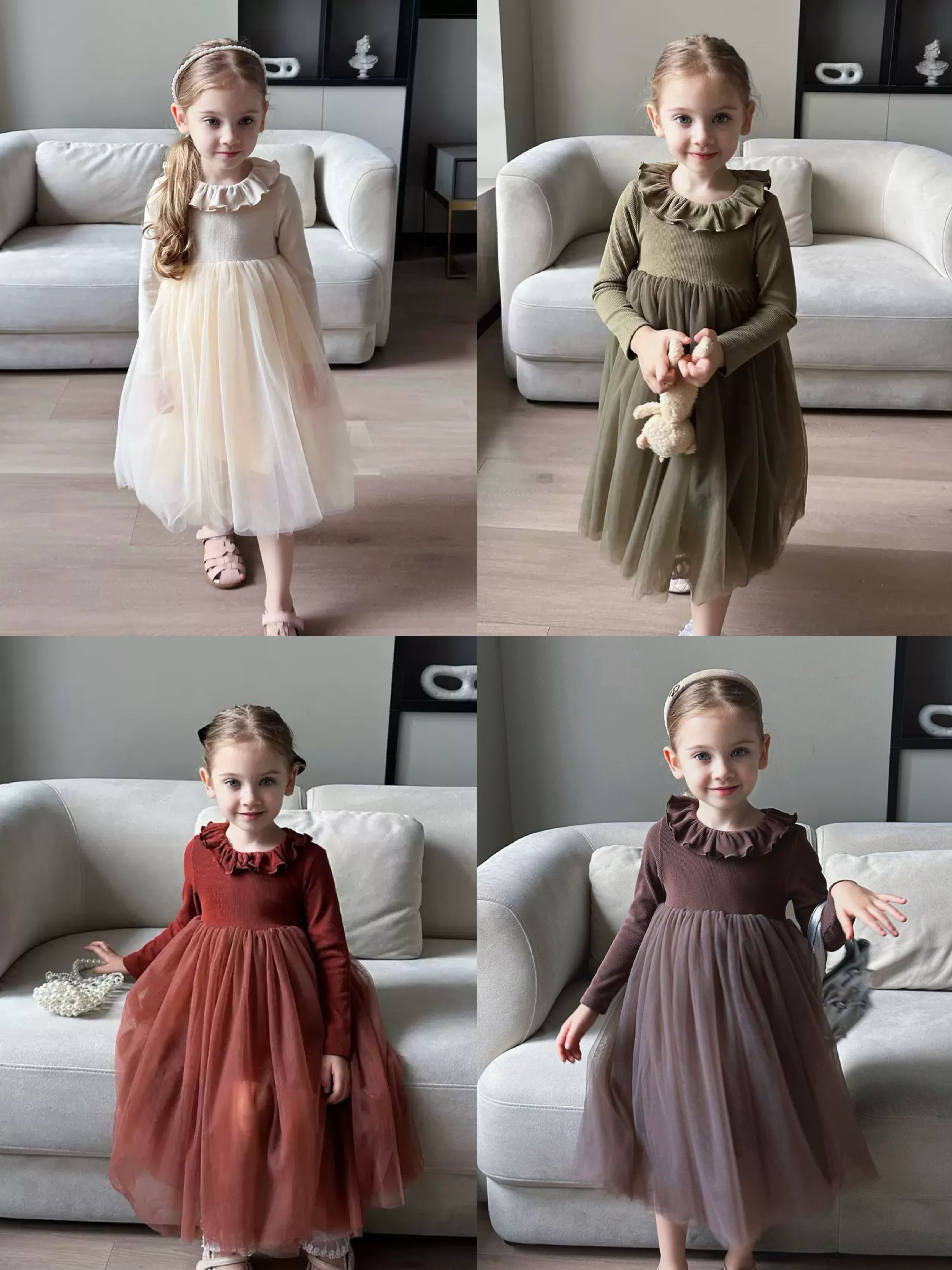 四色牛奶絨柔軟紗裙洋裝