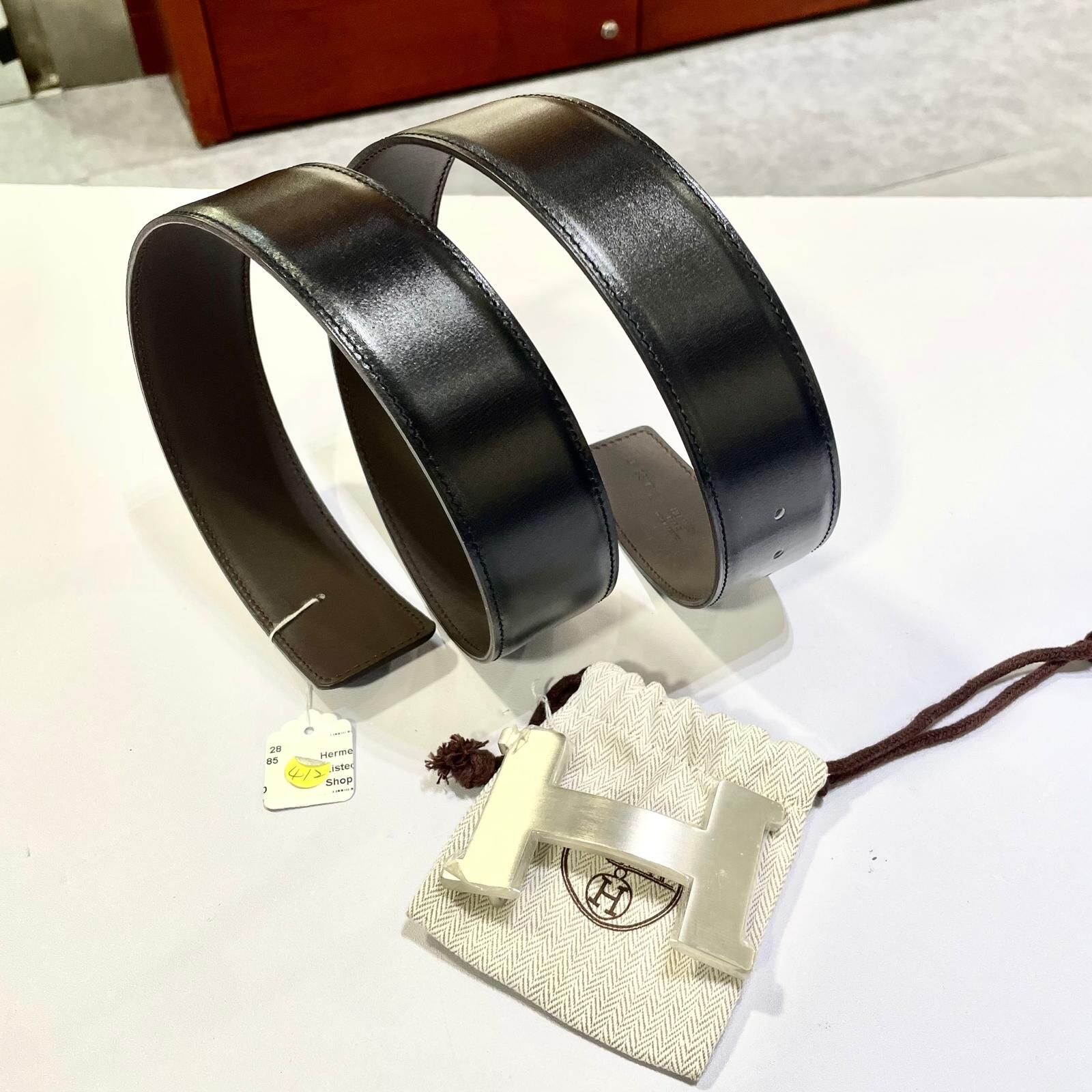 本月特價!!! 全新愛馬士皮帶85碼, 40mm,黑/烏木色SWIFT, 雙面腰帶, 銀色大H扣, HERMES BELT #BRAND NEW #香榭站正品