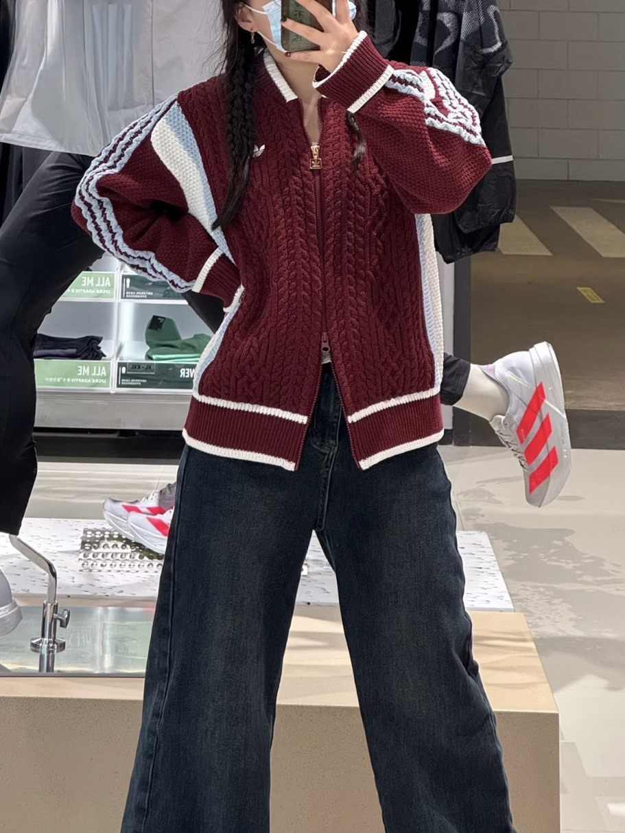 ADIDAS ORIGINALS 復古感麻花針織外套