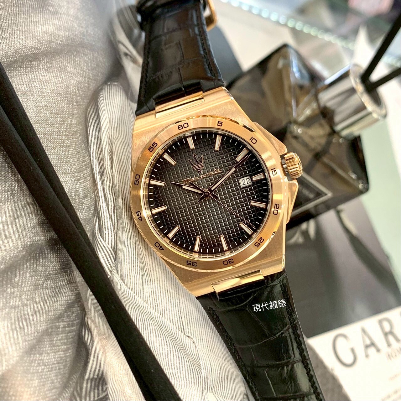 【Maserati 瑪莎拉蒂】玫瑰金框小牛皮石英錶R8851153001 40mm 現代鐘錶