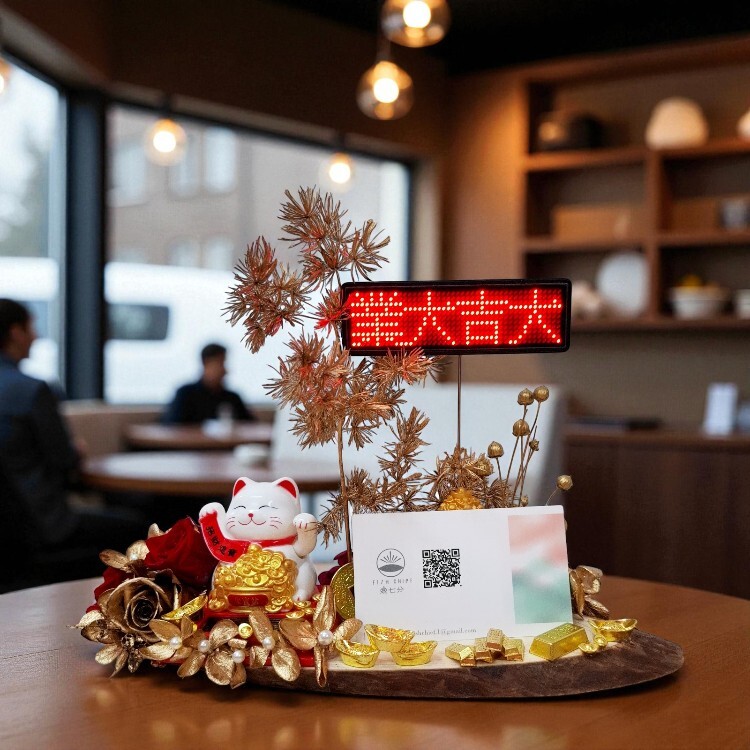 招財貓手會動開幕送花可放名片,名片座,永生花開幕禮物,祝賀文字跑馬燈,原木名片座,開幕實用禮物,開幕花禮,桃園開幕桌上花禮,