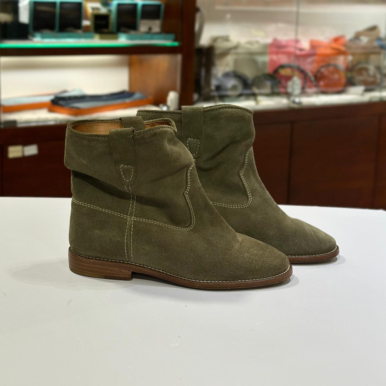 只有35碼~全球最低價!!! 全新ISABEL MARANT ANKLE BOOTS 洗水綠麂皮, 伊莎貝爾·瑪蘭 短靴 #BRAND NEW #香榭站正品