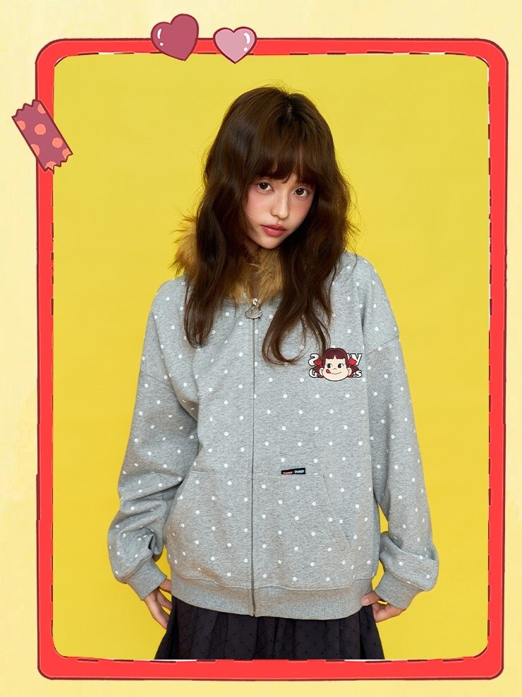 AFGK x 不二家 點點印花 胸前人物Logo 毛領連帽 外套  A FEW GOOD KIDS