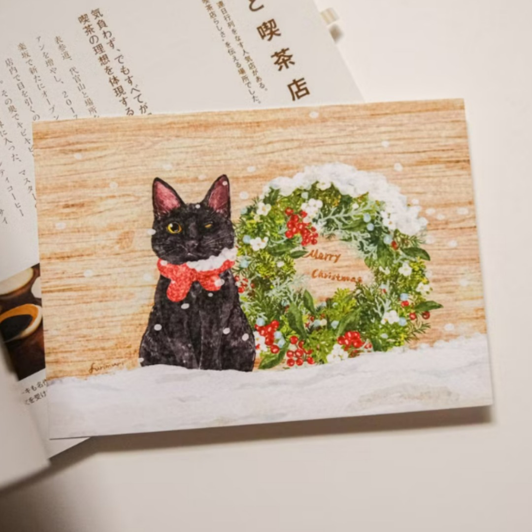 小黑貓斑比的聖誕節 明信片｜毛乖畫鹿 Furimuri 台灣