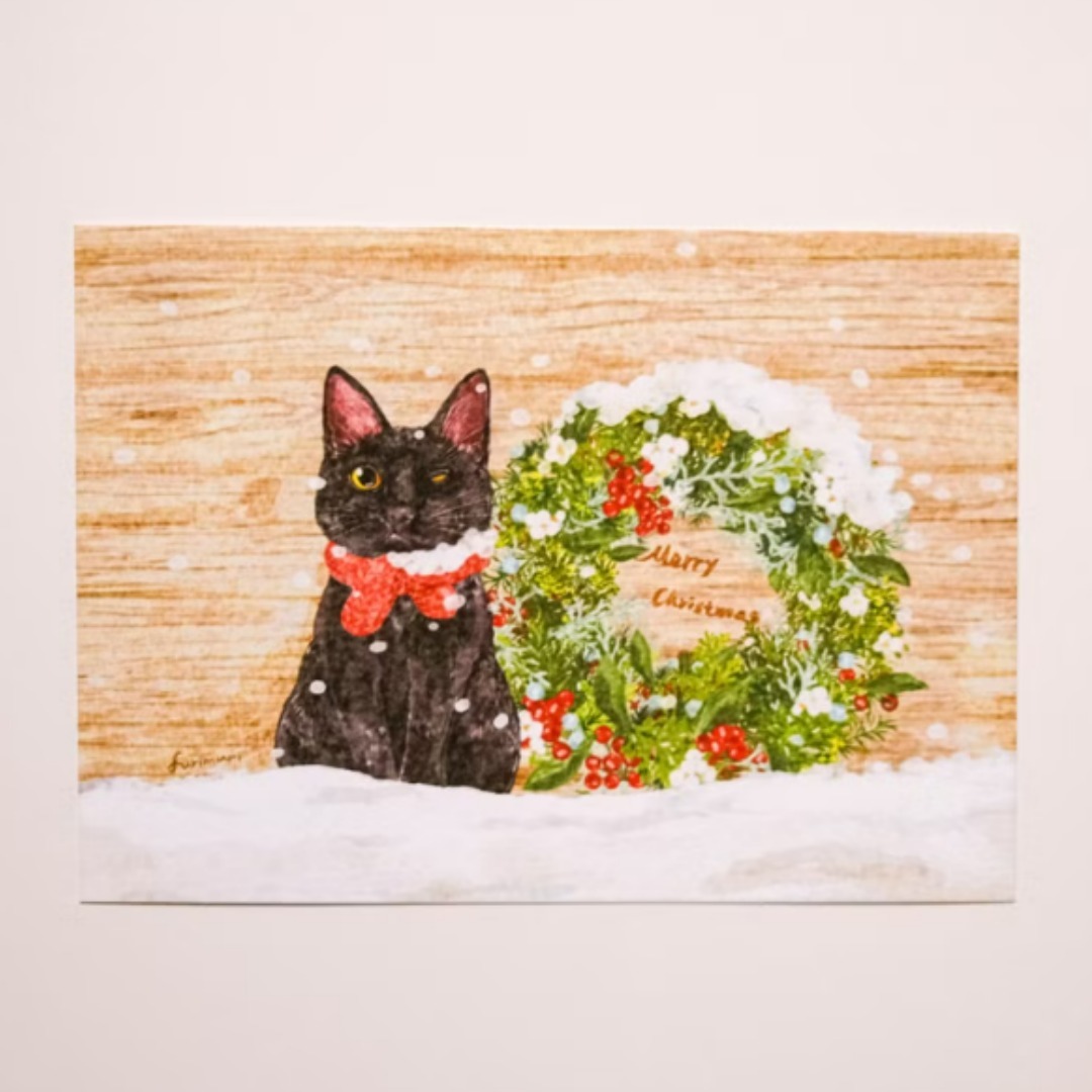 小黑貓斑比的聖誕節 明信片｜毛乖畫鹿 Furimuri 台灣