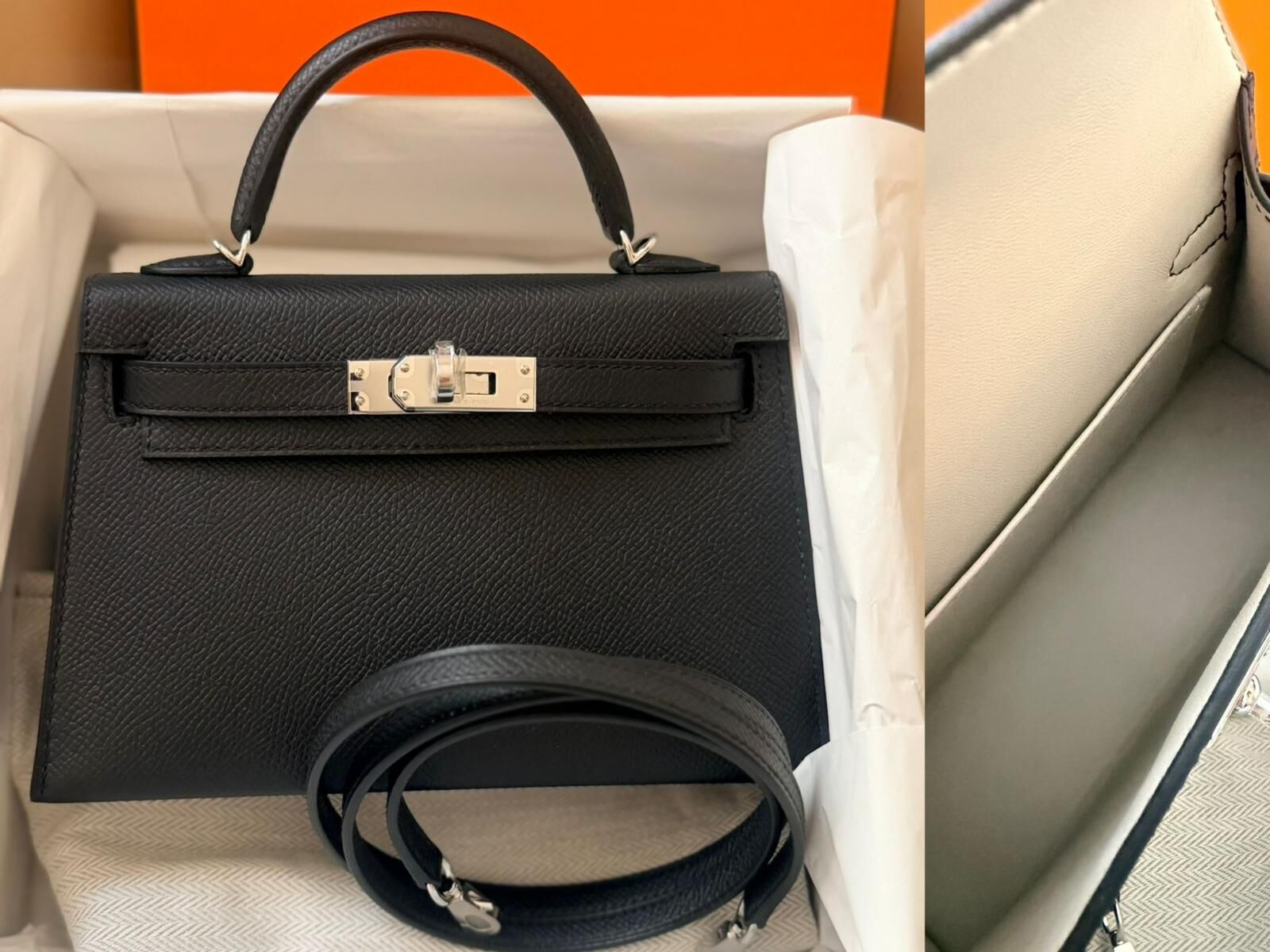 Kelly mini II HSS 89 noir / 80 gris perle ck epsom K