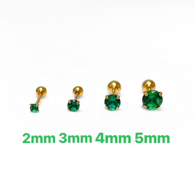 抗敏鋼 綠色單鑽鎖珠式耳環(單支價)
