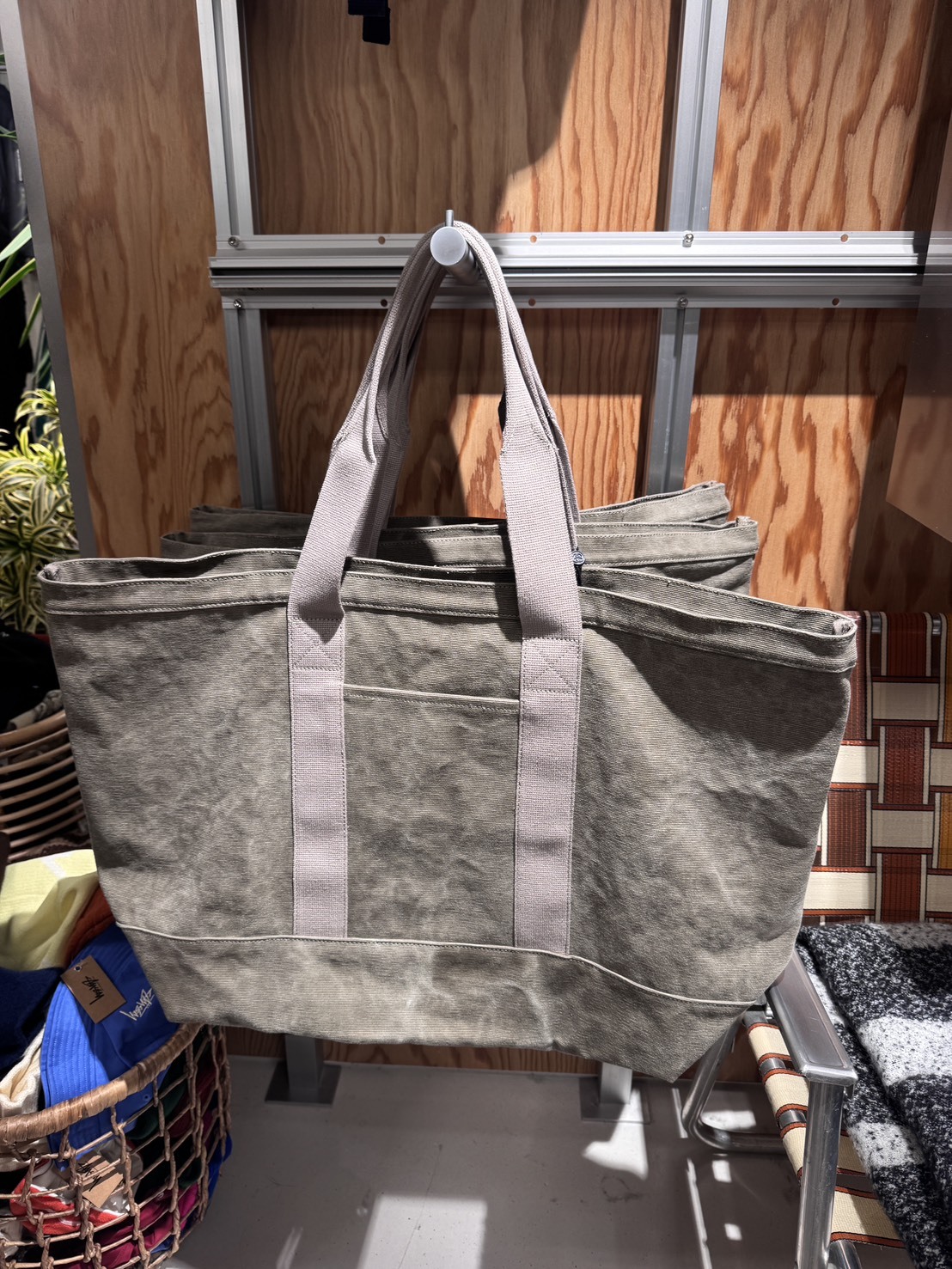 Stussy 硬挺刷舊托特包 水洗綠