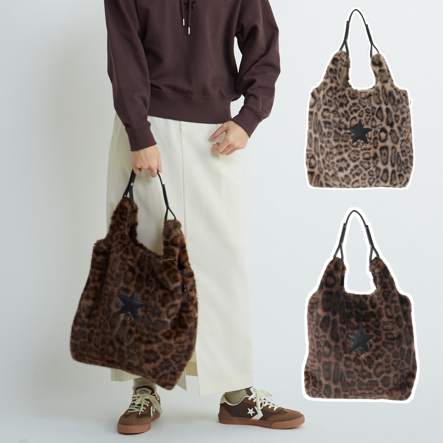 預購┃CONVERSE TOKYO 2WAY 豹紋 毛毛 托特包 LEOPARD ECO-FUR SHOPPING TOTE BAG