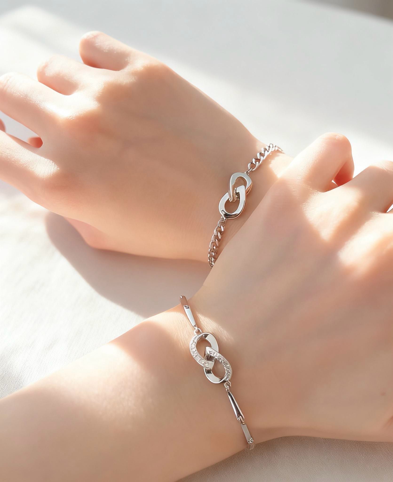 「恩愛相守」情侶手鏈 |  鍍銀 | 免費刻字