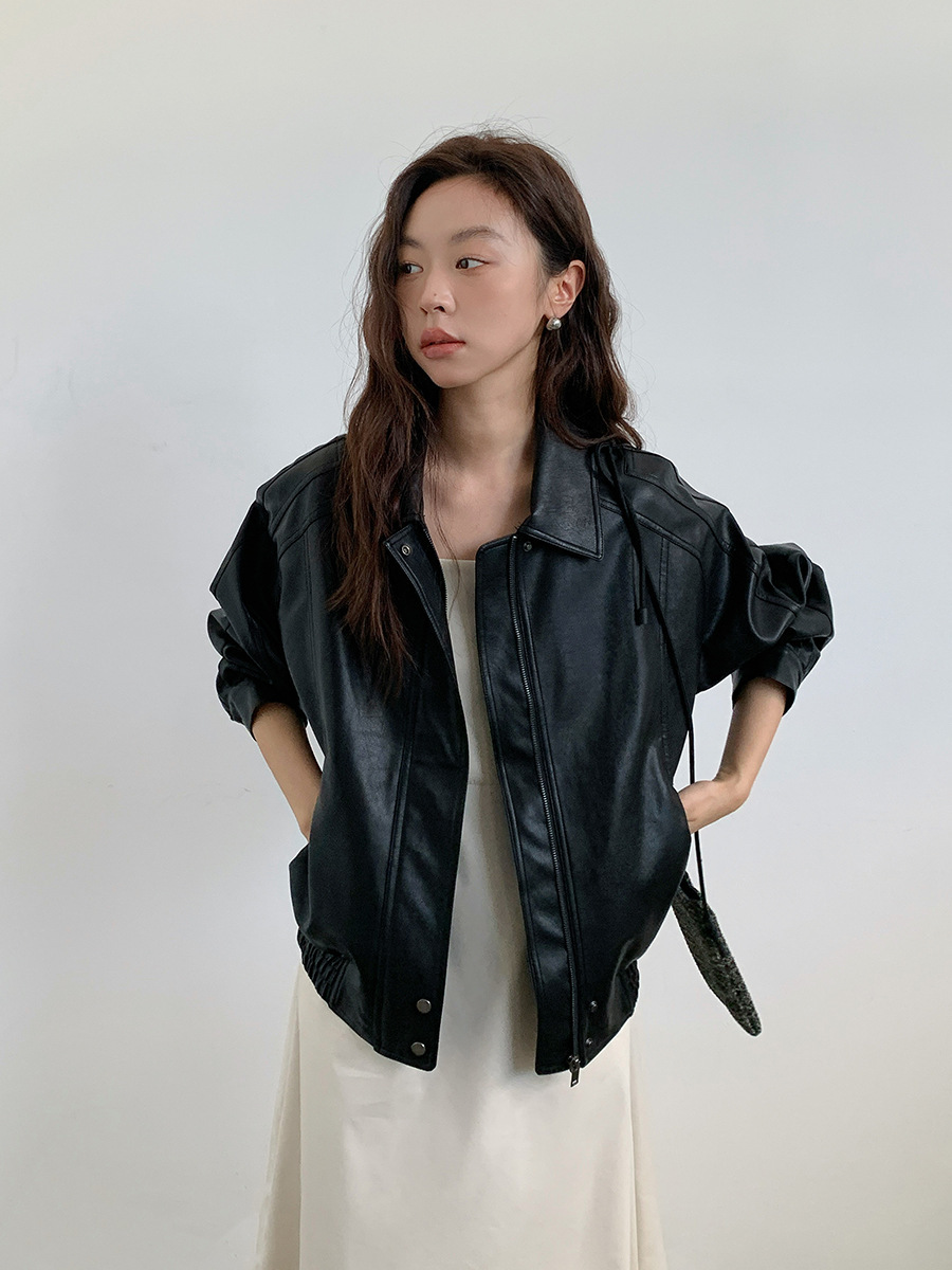 12W01 率性翻領街頭感皮衣外套 兩色