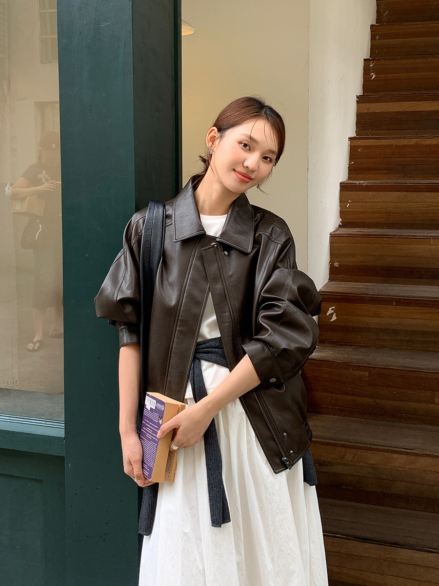 12W01 率性翻領街頭感皮衣外套 兩色