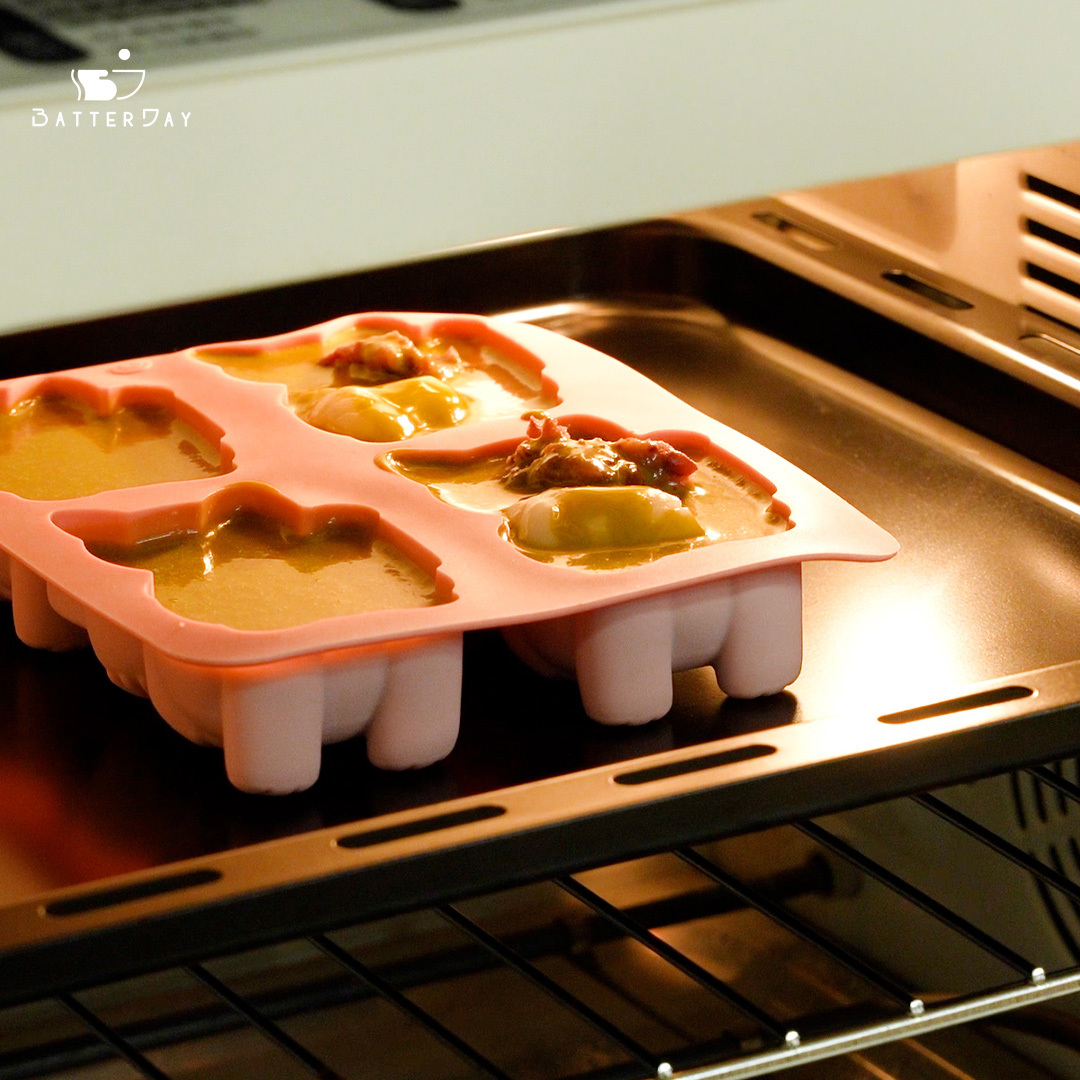 “焙日抹茶雞蛋糕粉X四連招財貓矽膠模”