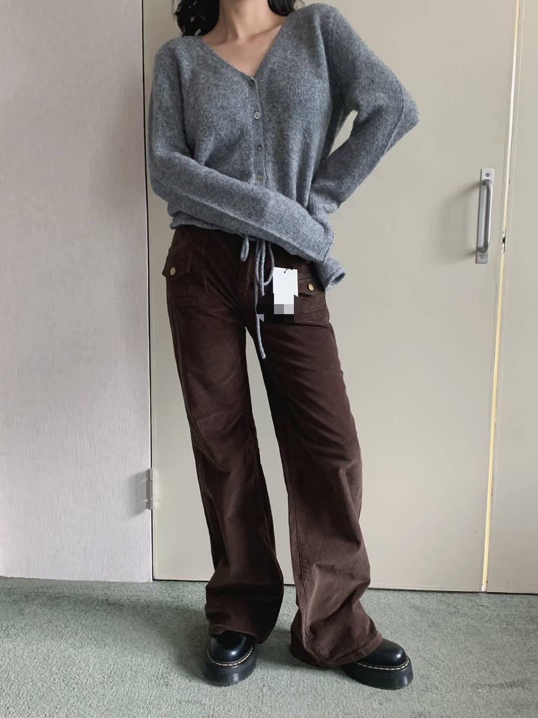 燈芯絨口袋長腿長褲