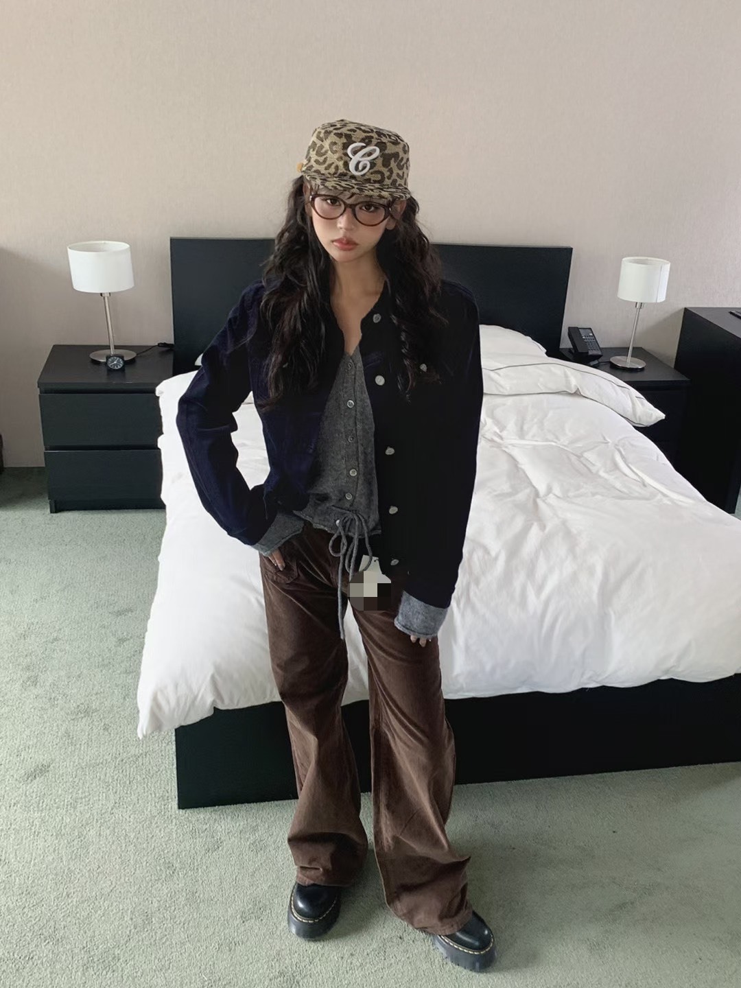 燈芯絨口袋長腿長褲