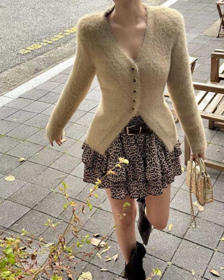 豹紋內建安全褲蛋糕裙