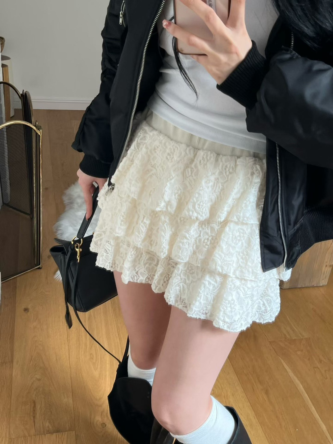 花蕾絲三層蛋糕短褲裙